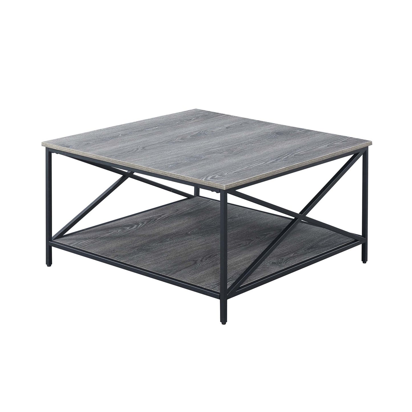 CasaFoyer Tucson Metal Square Coffee Table with Shelf - Contemporary Style, Ample Space, Industrial Metal Frame, X Side Frame Details, Durable, Particle Board Top, Melamine Finish, Home Decor Storage