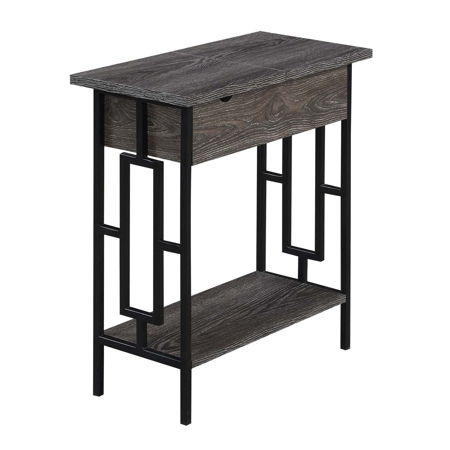 CasaFoyer Town Square Flip Top End Table with Charging Station, Shelf, and Cable Management - Convenient and Practical Furniture with 2 Outlets and 2 USB Ports for Charging Devices - 6-Foot Power Supply Cord - Bottom Shelf for Storage and Display
