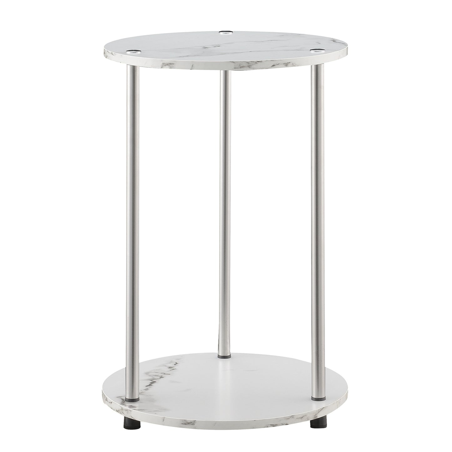 CasaFoyer Designs2Go No Tools 2 Tier Round End Table - Stylish, Sturdy & Easy Assembly - Contemporary Living Space Addition - Durable Particle Board Shelves - Stainless Steel Legs - Low Maintenance - Bathroom Friendly - Collection