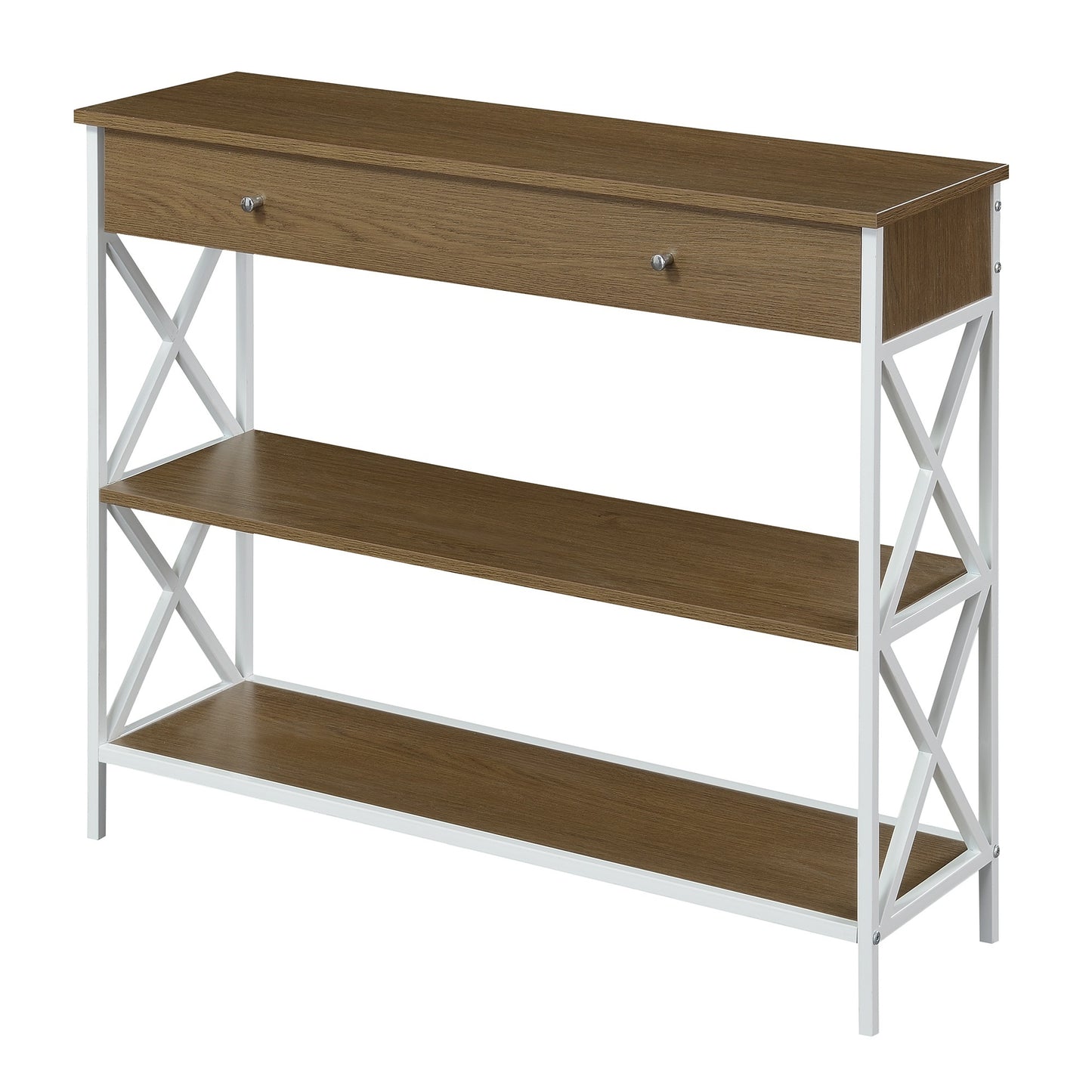 CasaFoyer Tucson 1 Drawer Console Table with Shelves - Contemporary Elegance, Ample Storage, Durable Construction, Black Crisscross Frame