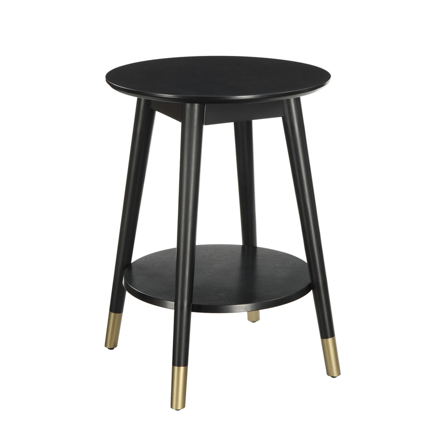 CasaFoyer Wilson Mid Century Round End Table with Shelf - Stylish, Modern Design with Durable Solid Rubberwood Legs - Gold Leg Tips for a Striking Contrast - Enhance Your Home Decor - Savannah Collection