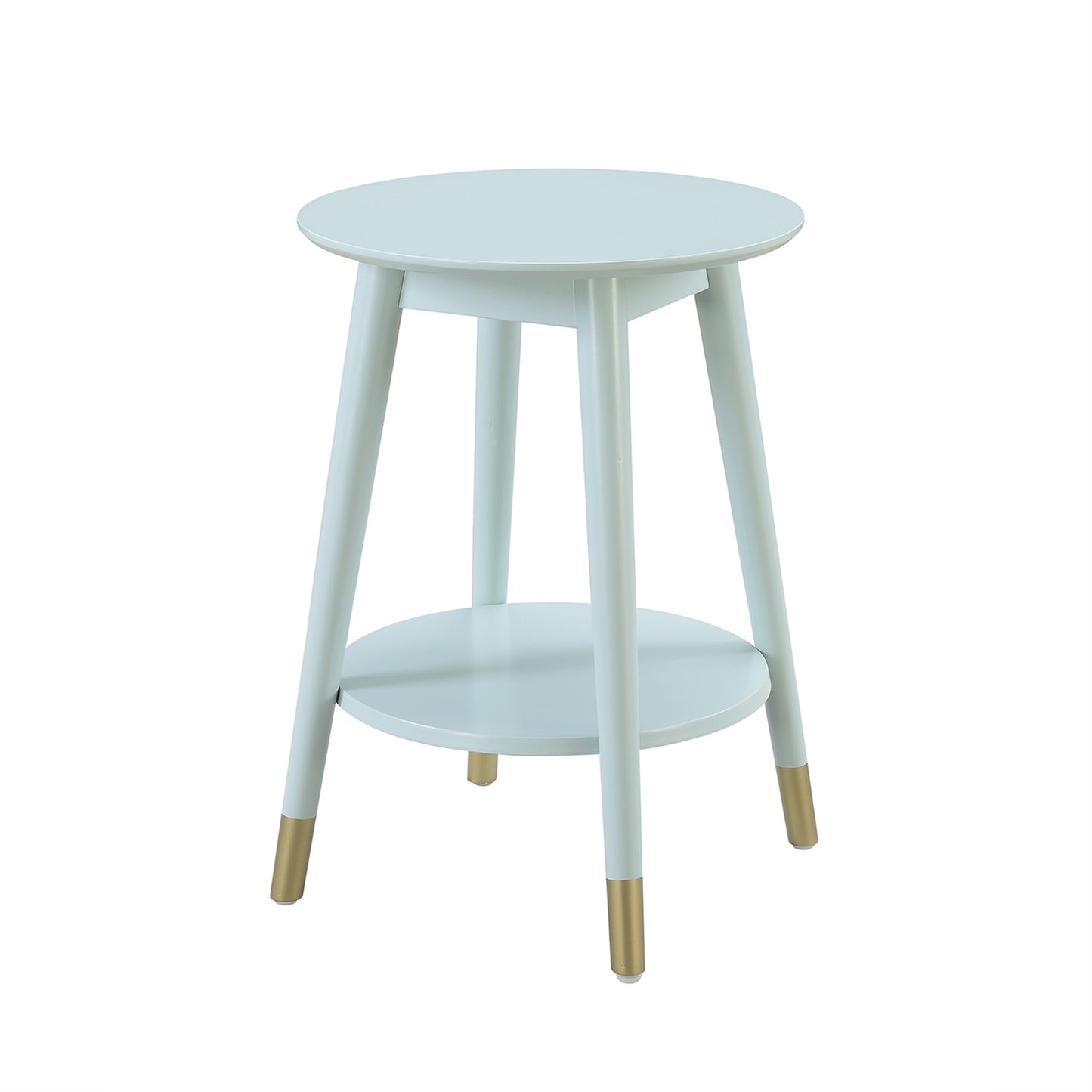 CasaFoyer Wilson Mid Century Round End Table with Shelf - Stylish, Modern Design with Flared Legs and Gold Tips - Durable Solid Rubberwood Construction - Savannah Collection