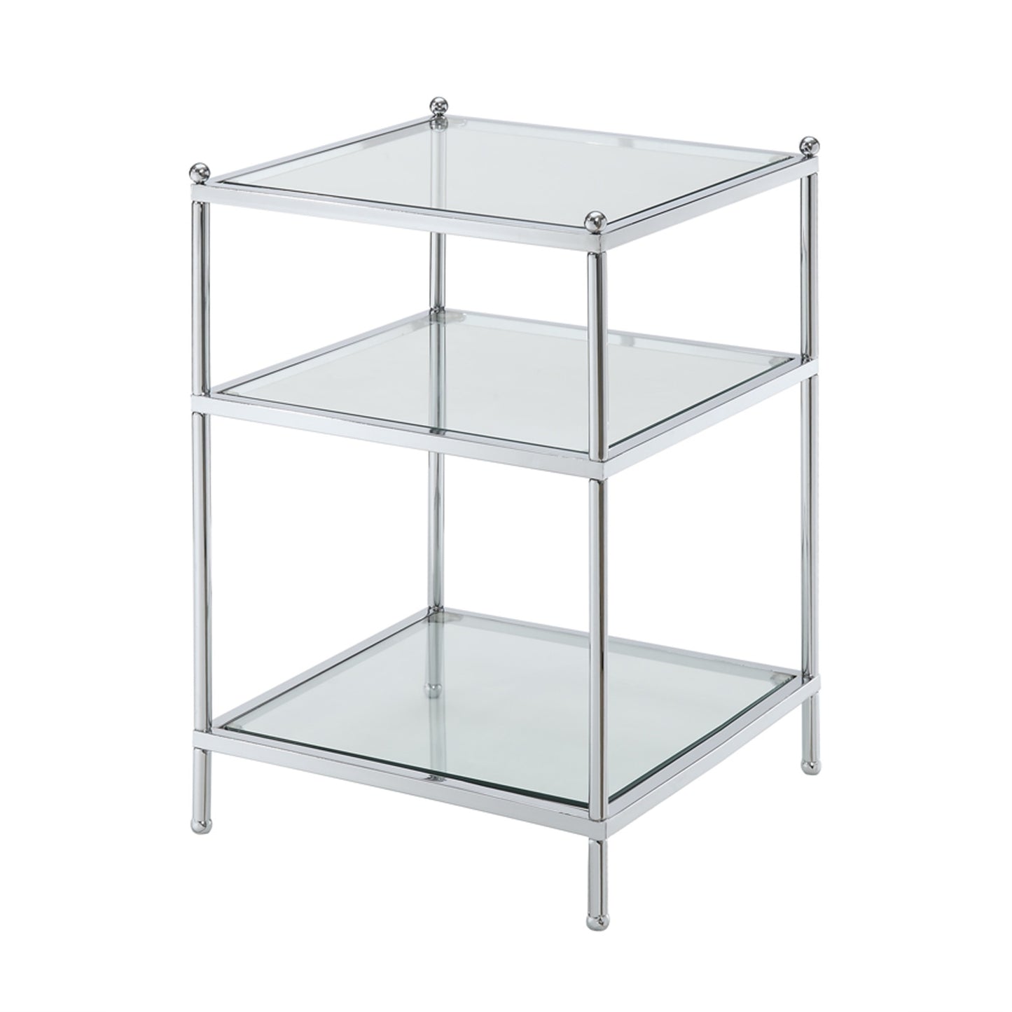 CasaFoyer Royal Crest 3 Tier Glass End Table - Sturdy Chrome Frame, Modern Design, Ample Storage Space, Shelves Sold Separately