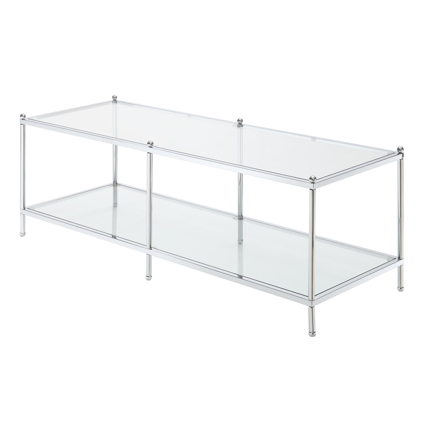 CasaFoyer Royal Crest 2 Tier Glass Coffee Table - Modern Design, Sturdy Chrome Frame, Spacious Bottom Shelf - Upgrade Your Living Room Aesthetic