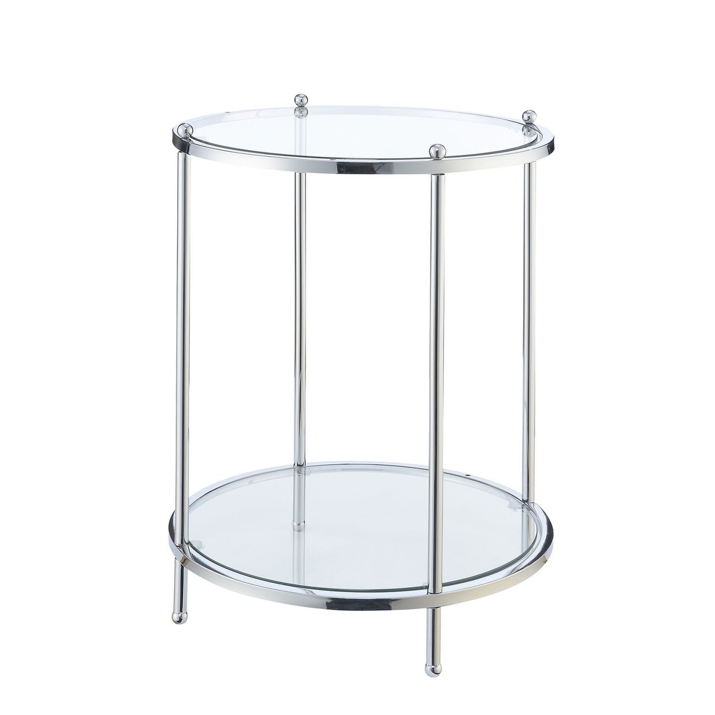 CasaFoyer Royal Crest 2 Tier Round Glass End Table - Modern Design with Chrome Frame and Bottom Shelf for Living Room Dcor