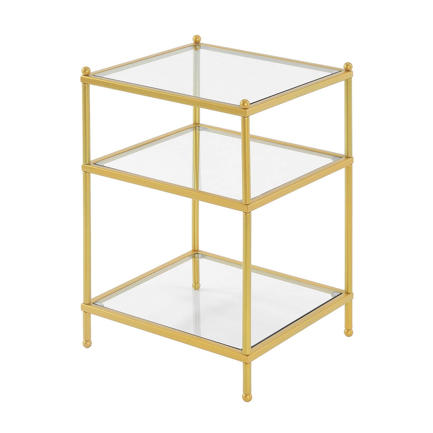 CasaFoyer Royal Crest 3 Tier Glass End Table - Modern Chrome Frame, Spacious Shelves for Collectibles & Storage