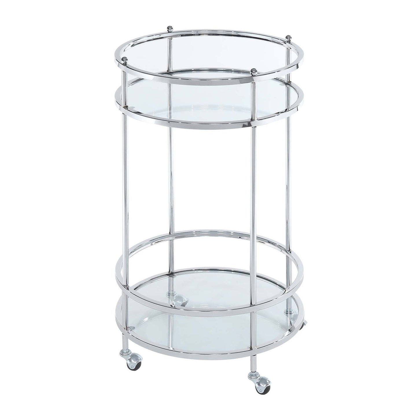 CasaFoyer Royal Crest 2 Tier Glass Bar Cart - Sophisticated and Glamorous Design, Clear Tempered Glass Shelves, Portable with Lockable Wheels, Durable Chromed Metal Construction. Perfect for Serving and Entertaining.