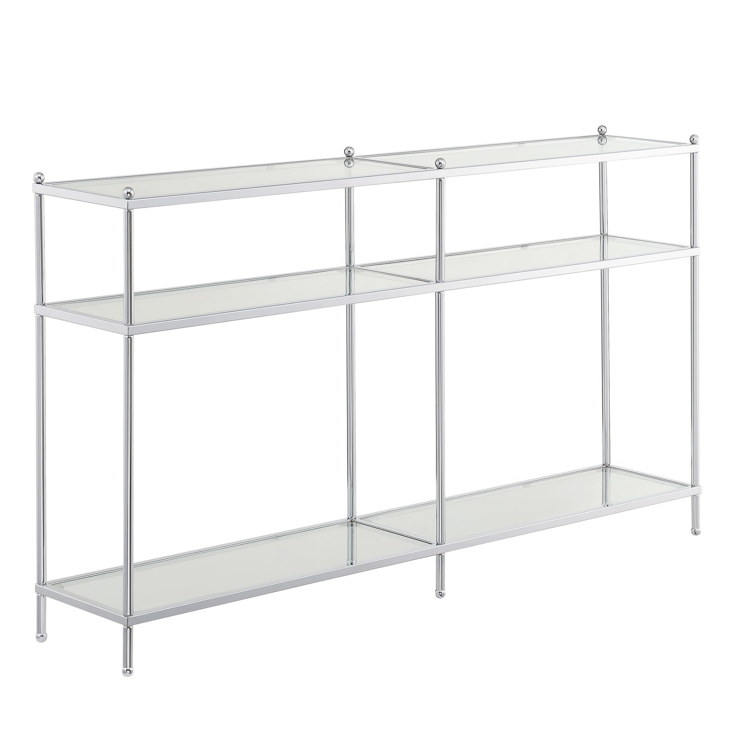 CasaFoyer Royal Crest 3 Tier 54" Glass Console Table - Elegant Living Room Furniture with Clear Tempered Glass Shelves and Chrome Metal Frame