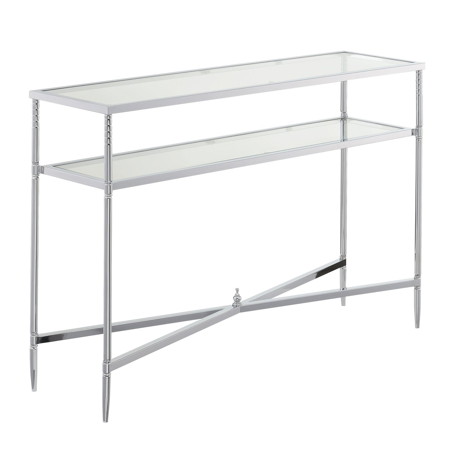 CasaFoyer Tudor Console Table with Shelf - Contemporary Design, Ample Space for Decor, Clear Glass Shelves, Chrome Metal Frame, Versatile Placement.