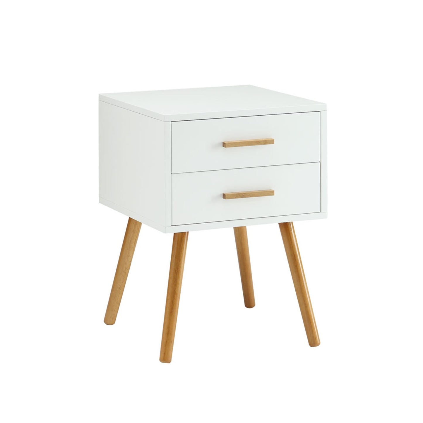 CasaFoyer Oslo 2 Drawer End Table - Mid-Century Style, MDF Construction, Rubberwood Legs, Bamboo Handles, Easy Assembly - Enhance Your Home Decor