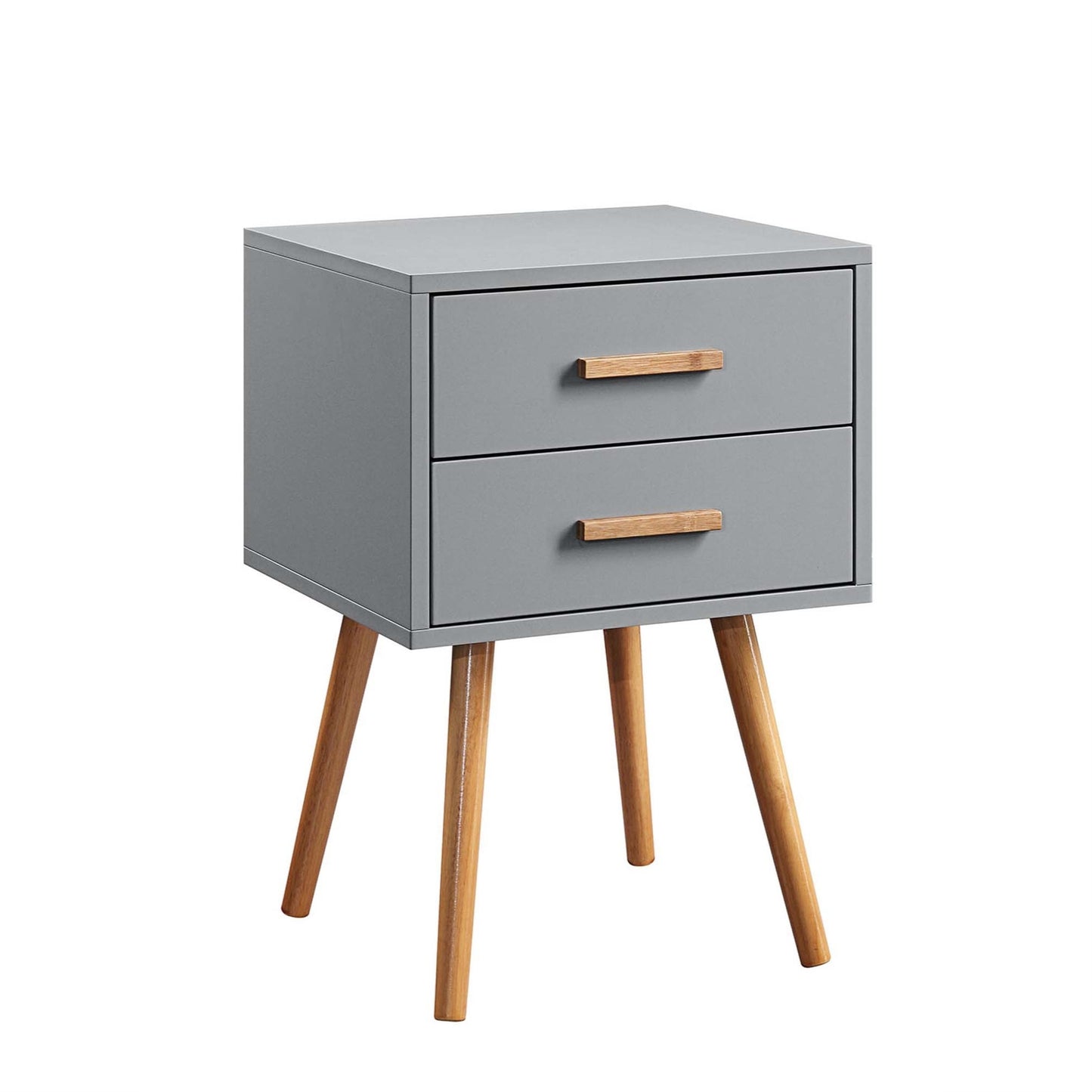 CasaFoyer Oslo 2 Drawer End Table - Mid-Century Style, MDF Construction, Non-Lead Base Paint, Rubberwood Legs, Bamboo Handles, Easy Assembly