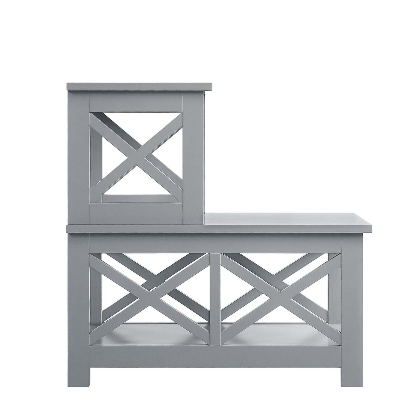 CasaFoyer "Oxford 2 Step Chairside End Table by - Stylish & Functional Home Decor - L Design, X Side Frames - 3 Shelves - Durable MDF Construction - Refreshing Contemporary Style"