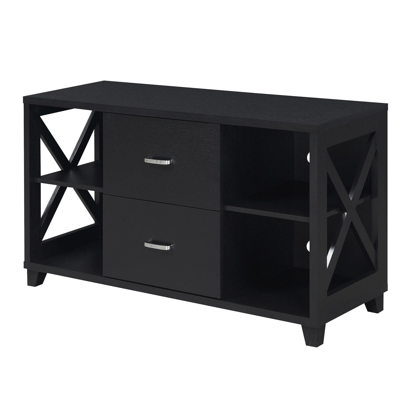 CasaFoyer Oxford Deluxe TV Stand - Stylish X-Frame Design with 2 Drawers & Shelves - Cable Management Holes - Easy Assembly - Oxford Collection