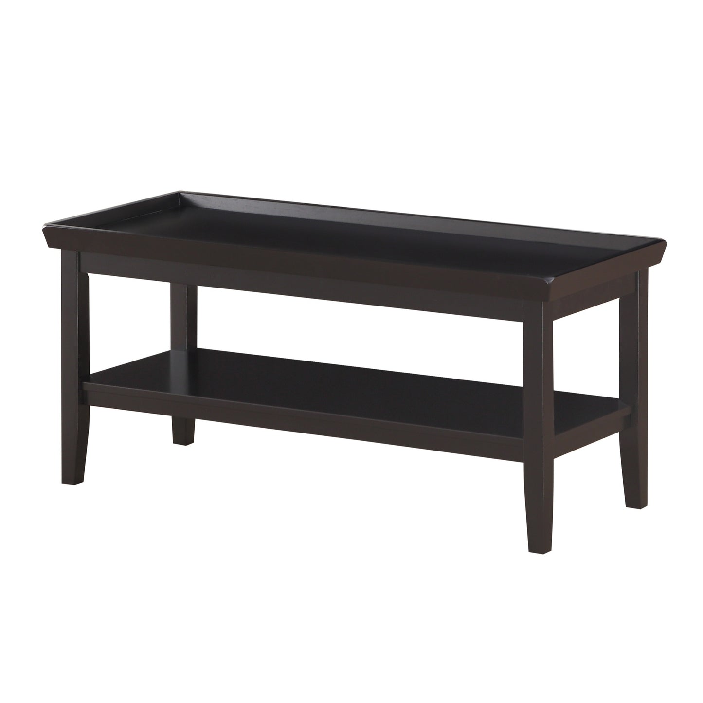 CasaFoyer "Ledgewood Coffee Table with Shelf - Durable Solid Rubberwood, Raised Edges, Ample Storage Space - Ledgewood Collection"