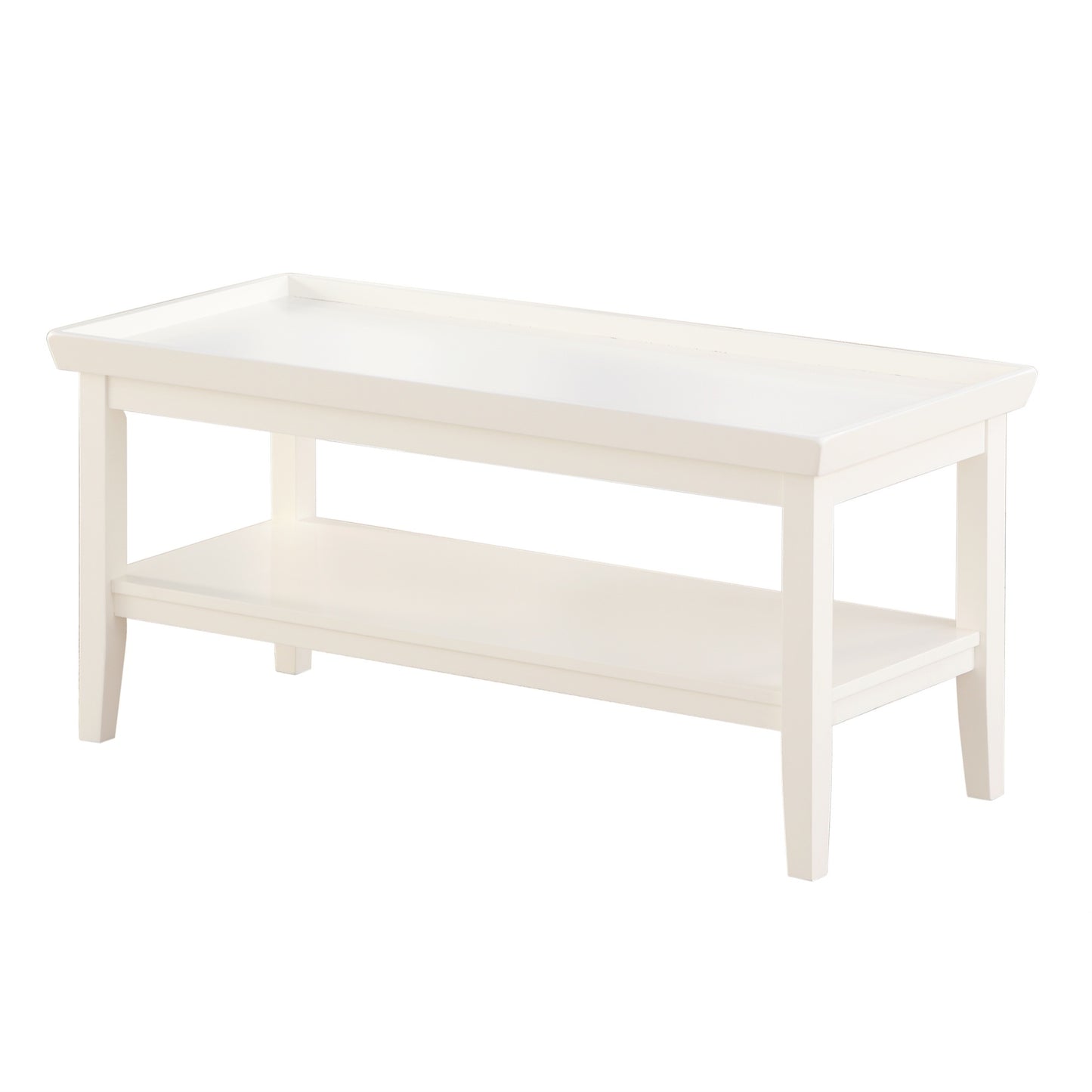 CasaFoyer "Ledgewood Coffee Table with Shelf - Solid Rubberwood, Tray-like Table Top, Bottom Shelf for Storage - Ledgewood Collection"