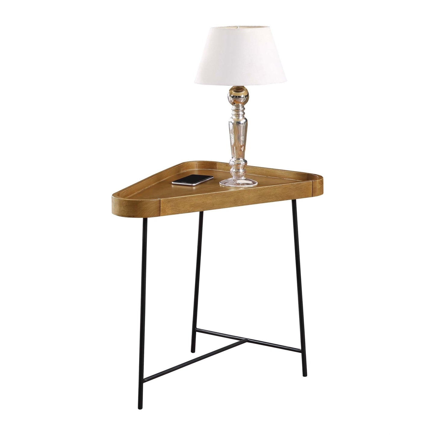 CasaFoyer Lunar Triangle End Table - Retro Charm meets Modern Functionality. Sturdy Iron Base with Hairpin Legs. Durable MDF with Birch Veneer Finish. Minimal Assembly. Part of the Lunar Collection.