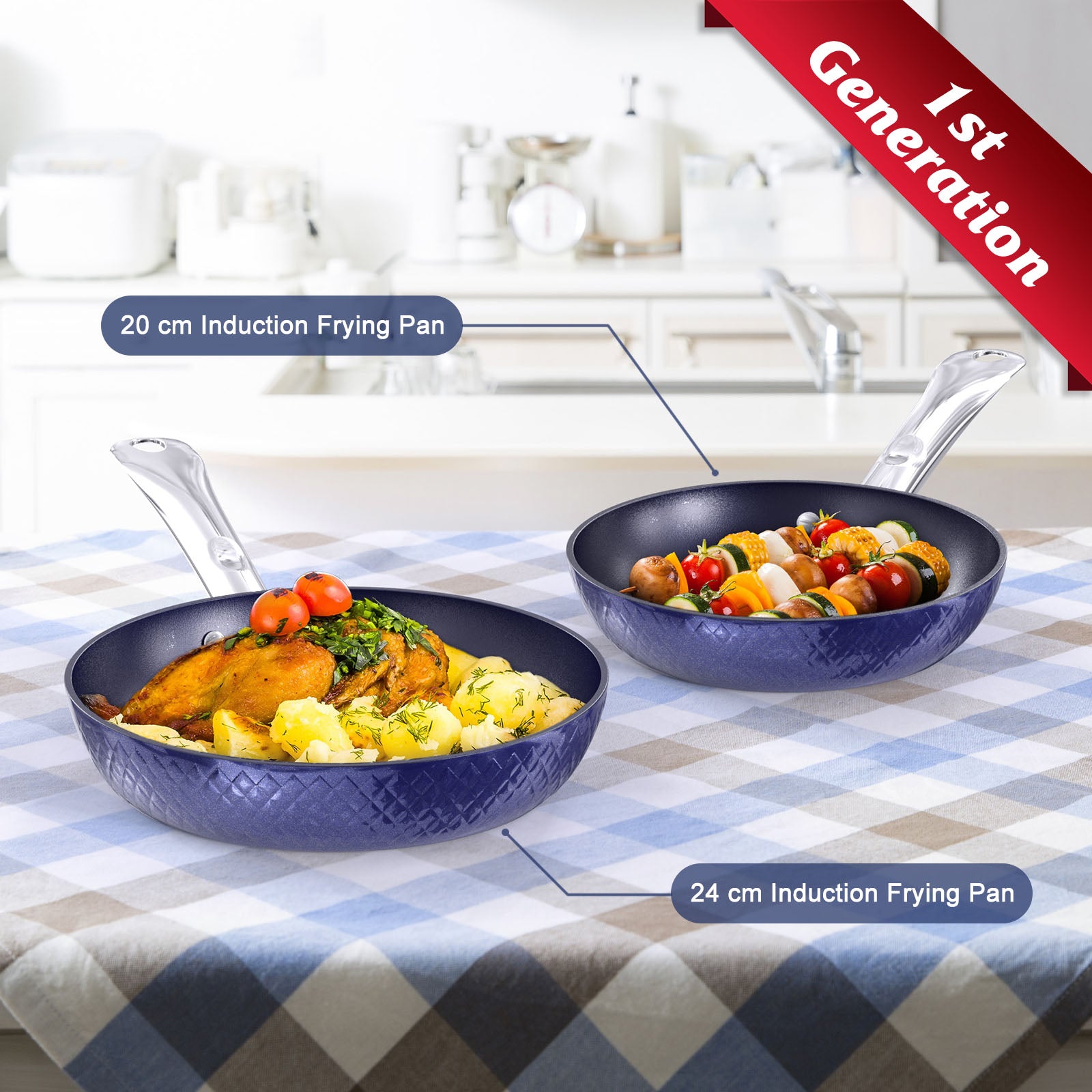 Cookware | CasaFoyer Frying Pan Sets Non Stick 3Pieces Blue 3D Diamond Cookware | casafoyer.myshopify.com