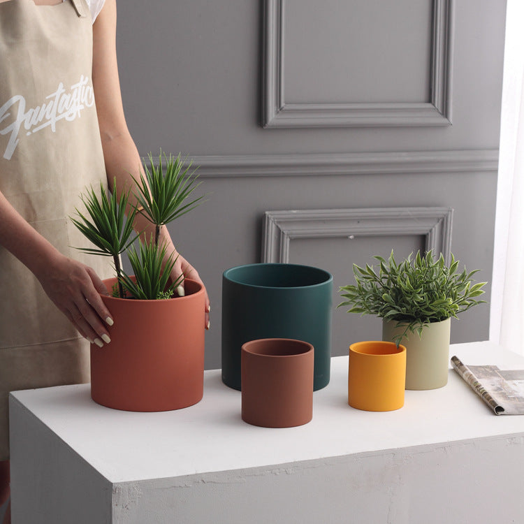 Planters | CasaFoyr Nordic  Style Colorful Ceramic Flowerpot  Planter  Cylindrical Flower Pot With Hole Tray | casafoyer.myshopify.com