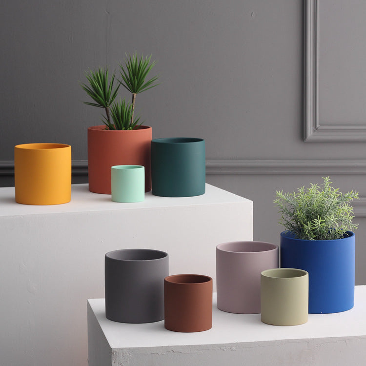 Planters | CasaFoyr Nordic  Style Colorful Ceramic Flowerpot  Planter  Cylindrical Flower Pot With Hole Tray | casafoyer.myshopify.com