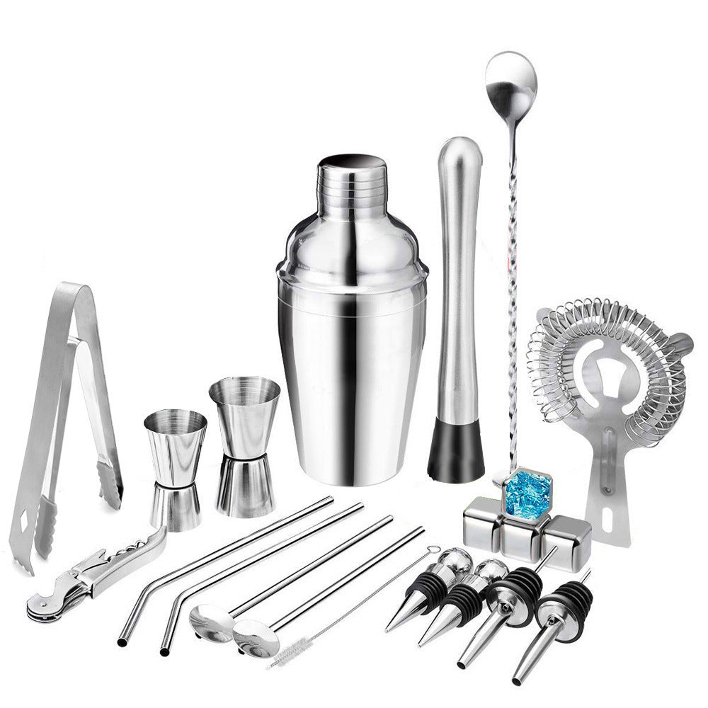 Bar Sets | CasaFoyer 22-piece stainless steel cocktail shaker | Full Accessories & Ice Stones | casafoyer.myshopify.com