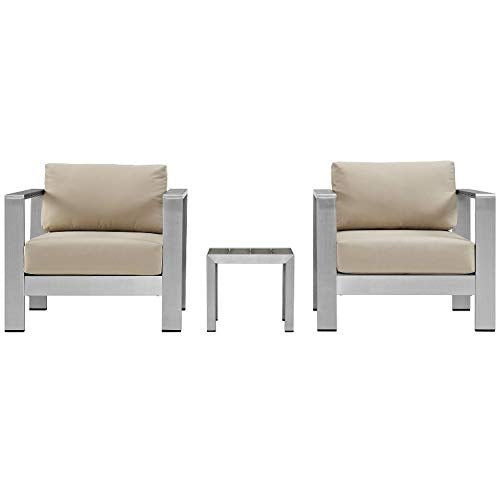 kitchen and dining room sets | CasaFoyer Shore Outdoor Patio Collection | Durable Aluminum Sectional Sofa Set - Silver Beige | Includes Side Table & Armchairs | casafoyer.myshopify.com