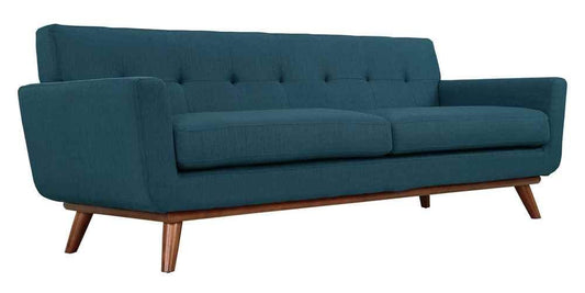 sofas | Engage Sofa | Gently Curved Design | Large Cushions | Tufted Buttons | Sturdy Cherry Legs | Ideal for Relaxation, Brunch, and Conversations | casafoyer.myshopify.com