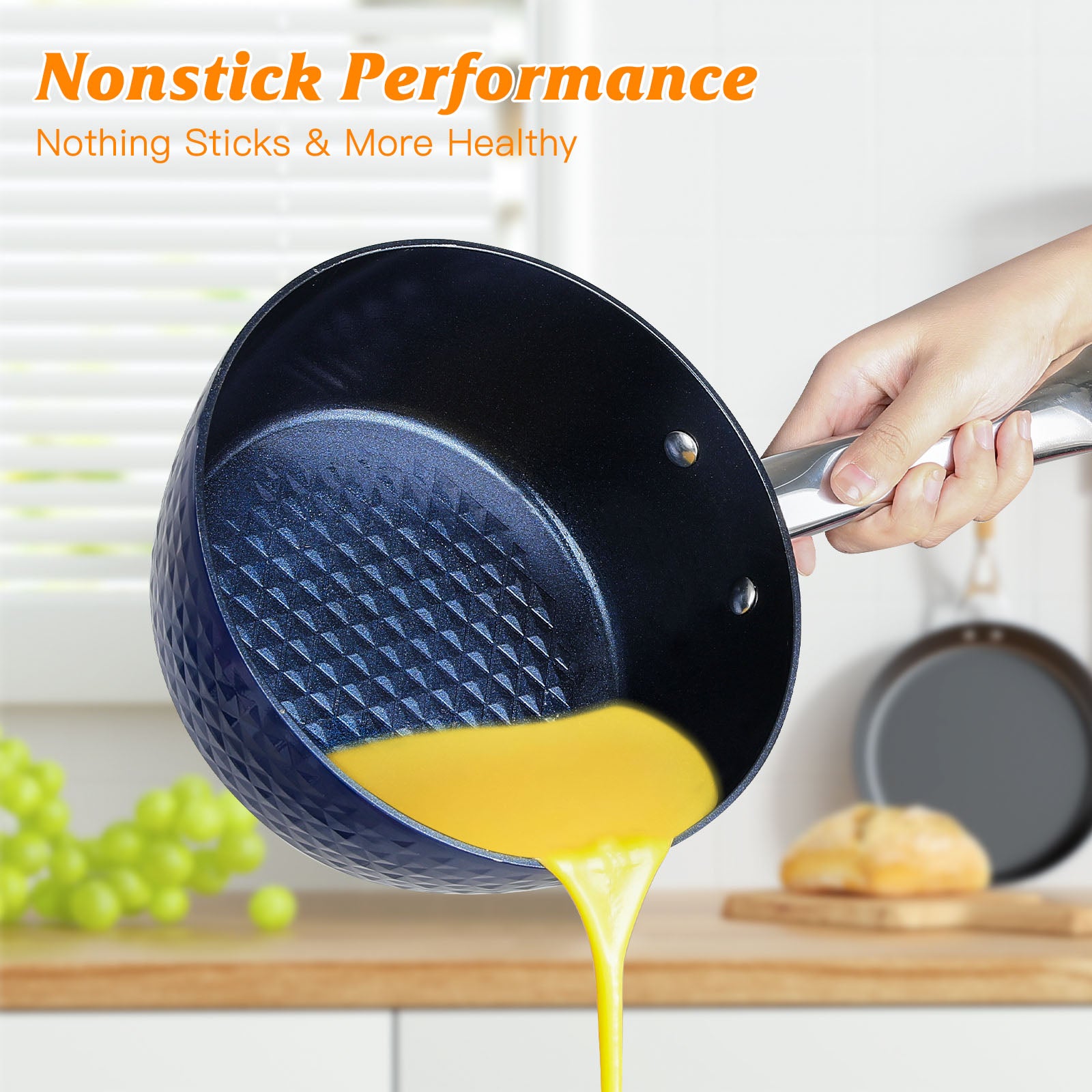 Cookware | CasaFoyer Frying Pan Sets Non Stick 3Pieces Blue 3D Diamond Cookware | casafoyer.myshopify.com