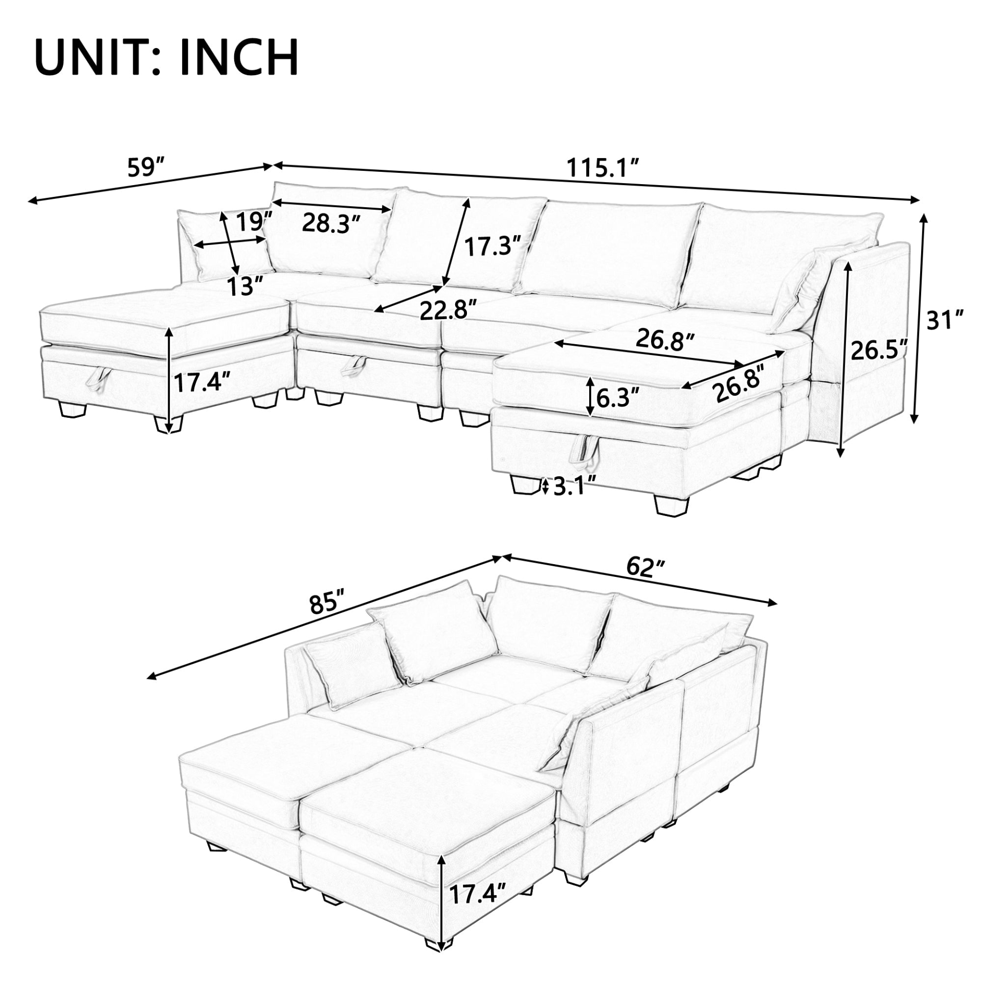 Sofa & Chair sets | Modern Large U-Shape Modular Sectional Sofa,  Convertible Sofa Bed with Reversible Chaise for Living Room, Storage Seat | casafoyer.myshopify.com