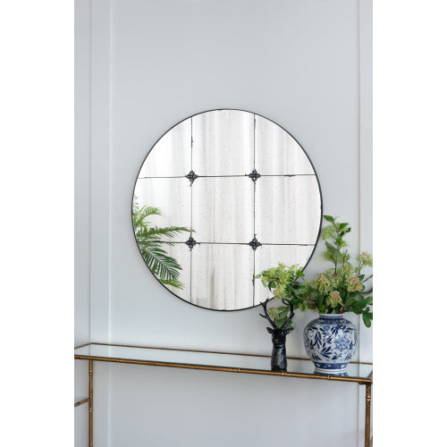 D36inch Traditional Decor Style Round Antique Glass Wall Mirror, Wall Decor for for Bathroom Entryway Console Lean Against Wall
