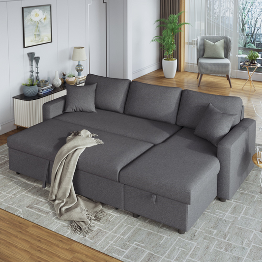 Sofa & Chair sets | CasaFoyer Upholstery Sleeper Sectional Sofa Grey with Storage Space, 2 Tossing Cushions | casafoyer.myshopify.com