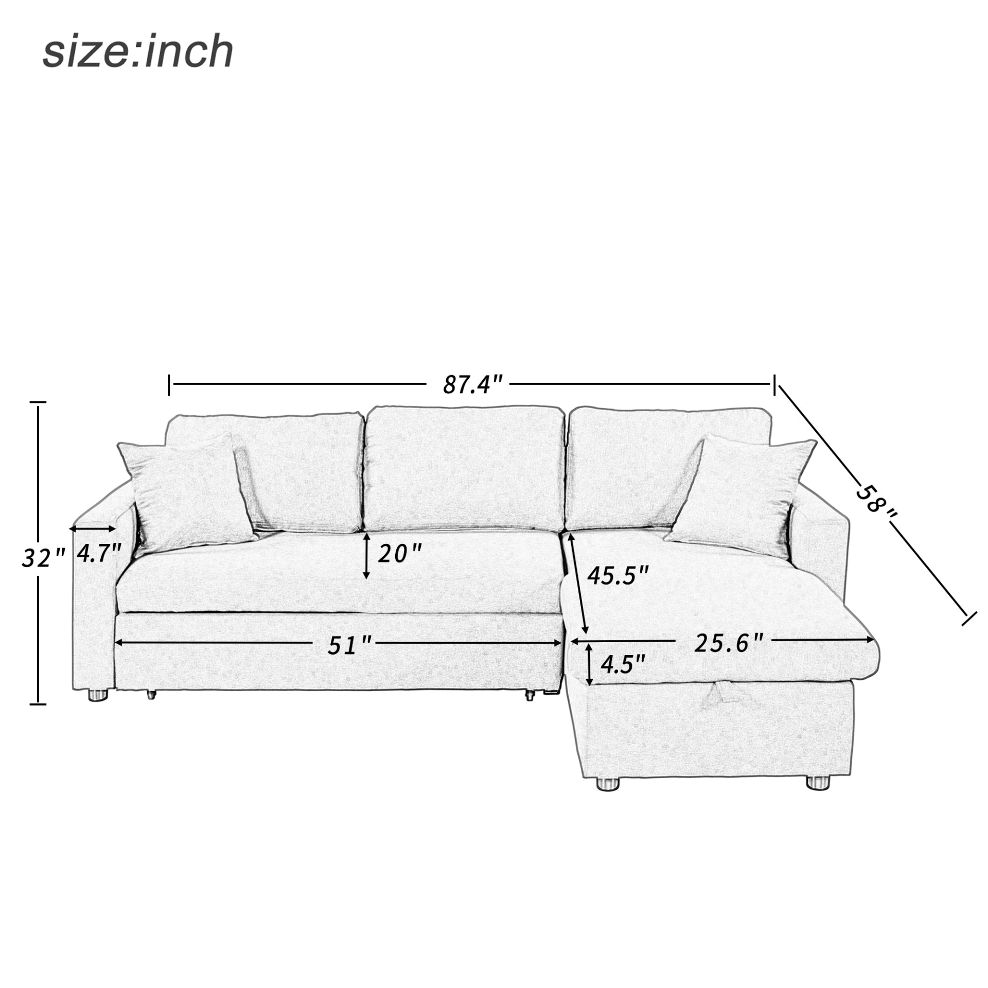 Sofa & Chair sets | CasaFoyer Upholstery Sleeper Sectional Sofa Grey with Storage Space, 2 Tossing Cushions | casafoyer.myshopify.com