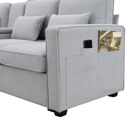 Sofa & Chair sets | 4-Seater Modern Linen Fabric Sofa with Armrest Pockets and 4 Pillows,Minimalist Style Couch for Living Room, Apartment, Office,3 Colors | casafoyer.myshopify.com