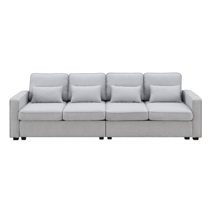 Sofa & Chair sets | 4-Seater Modern Linen Fabric Sofa with Armrest Pockets and 4 Pillows,Minimalist Style Couch for Living Room, Apartment, Office,3 Colors | casafoyer.myshopify.com