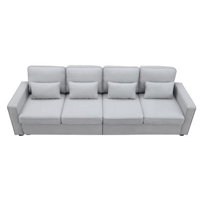 Sofa & Chair sets | 4-Seater Modern Linen Fabric Sofa with Armrest Pockets and 4 Pillows,Minimalist Style Couch for Living Room, Apartment, Office,3 Colors | casafoyer.myshopify.com
