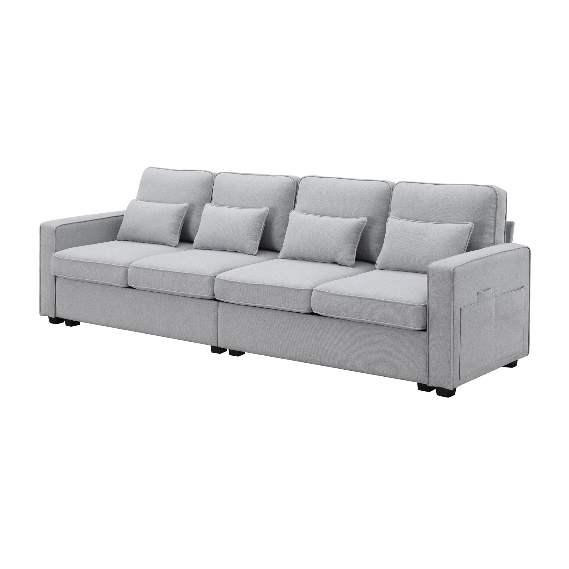 Sofa & Chair sets | 4-Seater Modern Linen Fabric Sofa with Armrest Pockets and 4 Pillows,Minimalist Style Couch for Living Room, Apartment, Office,3 Colors | casafoyer.myshopify.com