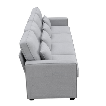 Sofa & Chair sets | 4-Seater Modern Linen Fabric Sofa with Armrest Pockets and 4 Pillows,Minimalist Style Couch for Living Room, Apartment, Office,3 Colors | casafoyer.myshopify.com