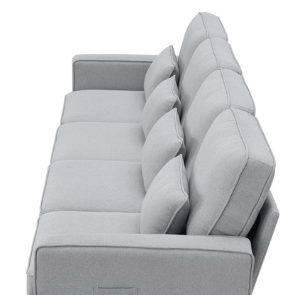 Sofa & Chair sets | 4-Seater Modern Linen Fabric Sofa with Armrest Pockets and 4 Pillows,Minimalist Style Couch for Living Room, Apartment, Office,3 Colors | casafoyer.myshopify.com