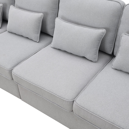 Sofa & Chair sets | 4-Seater Modern Linen Fabric Sofa with Armrest Pockets and 4 Pillows,Minimalist Style Couch for Living Room, Apartment, Office,3 Colors | casafoyer.myshopify.com