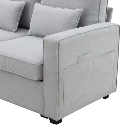 Sofa & Chair sets | 4-Seater Modern Linen Fabric Sofa with Armrest Pockets and 4 Pillows,Minimalist Style Couch for Living Room, Apartment, Office,3 Colors | casafoyer.myshopify.com