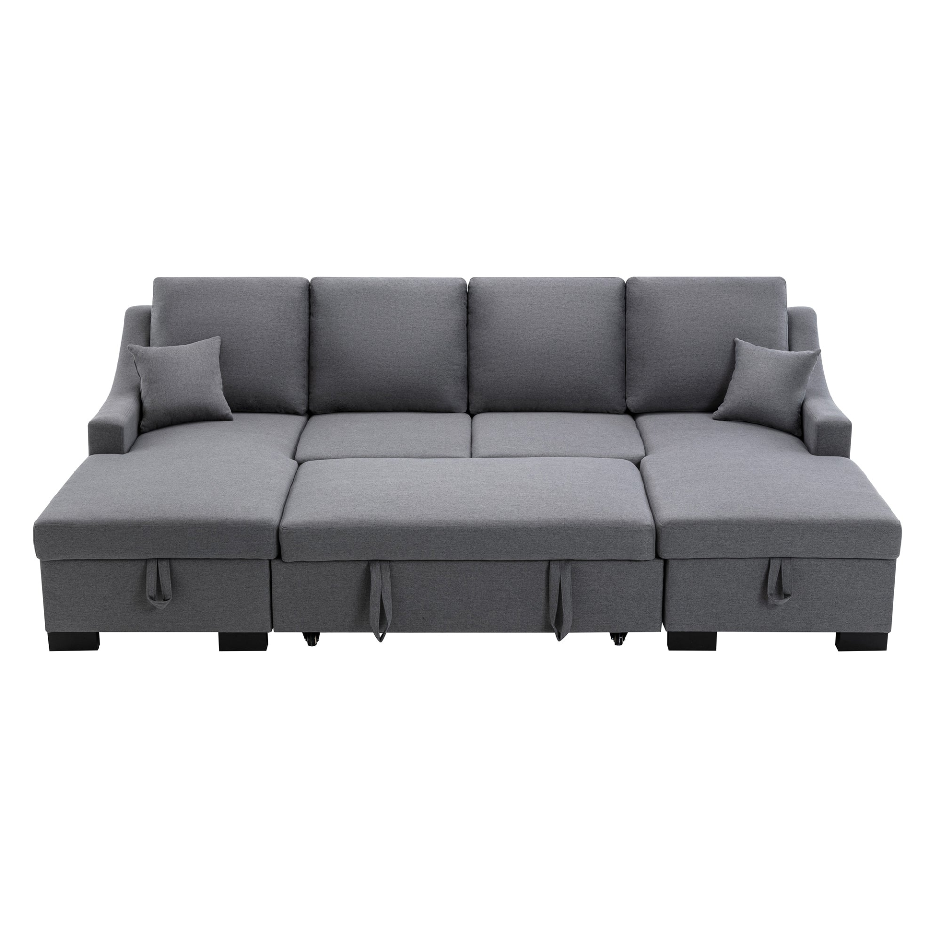 Sofa & Chair sets | Upholstery Sleeper Sectional Sofa with Double Storage Spaces, 2 Tossing Cushions, Grey | casafoyer.myshopify.com