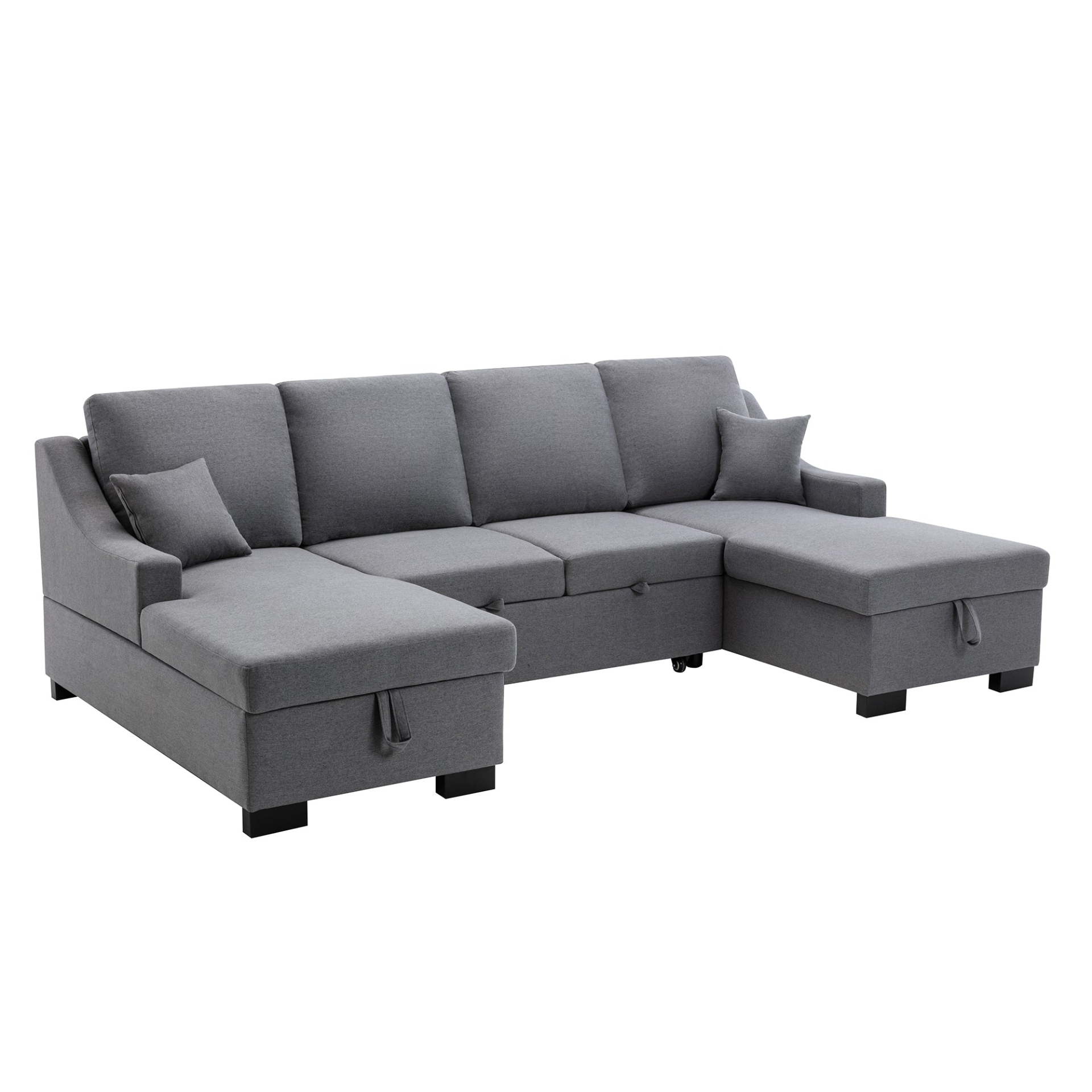 Sofa & Chair sets | Upholstery Sleeper Sectional Sofa with Double Storage Spaces, 2 Tossing Cushions, Grey | casafoyer.myshopify.com