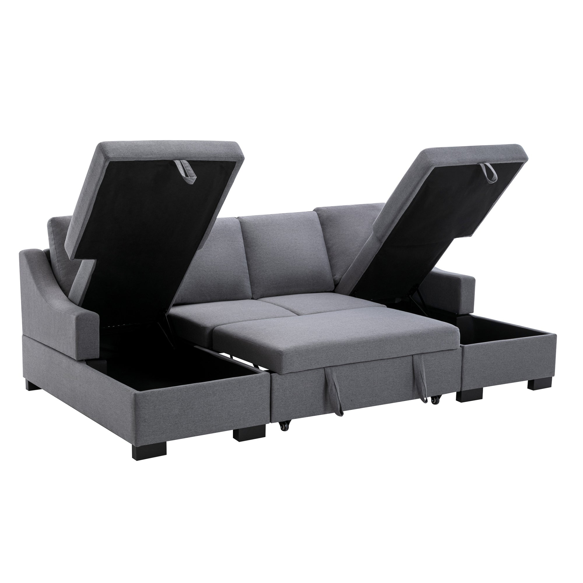 Sofa & Chair sets | Upholstery Sleeper Sectional Sofa with Double Storage Spaces, 2 Tossing Cushions, Grey | casafoyer.myshopify.com