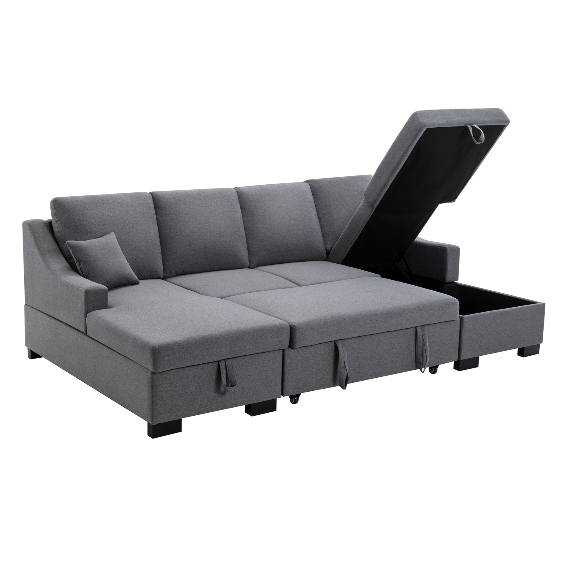 Sofa & Chair sets | Upholstery Sleeper Sectional Sofa with Double Storage Spaces, 2 Tossing Cushions, Grey | casafoyer.myshopify.com