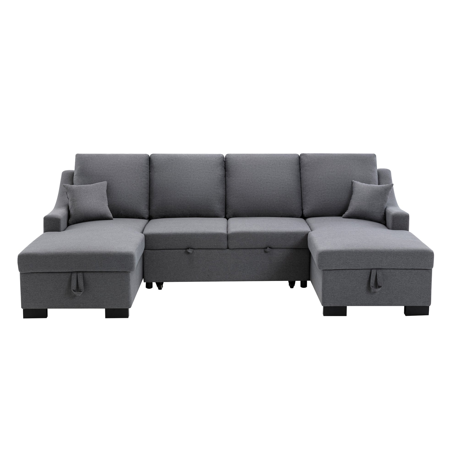 Sofa & Chair sets | Upholstery Sleeper Sectional Sofa with Double Storage Spaces, 2 Tossing Cushions, Grey | casafoyer.myshopify.com