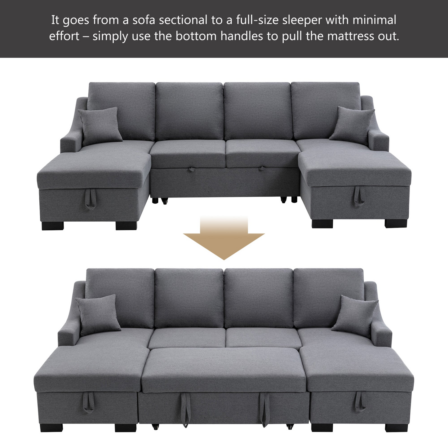 Sofa & Chair sets | Upholstery Sleeper Sectional Sofa with Double Storage Spaces, 2 Tossing Cushions, Grey | casafoyer.myshopify.com