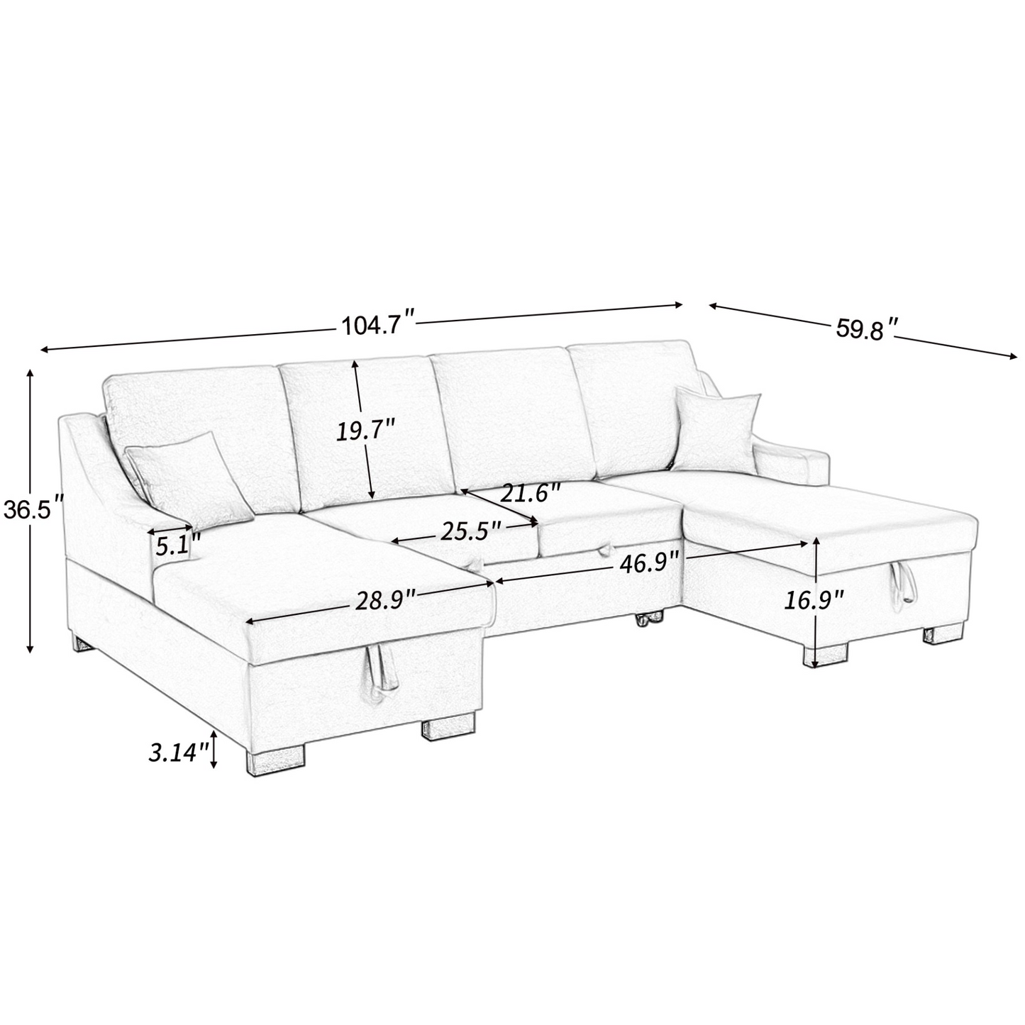 Sofa & Chair sets | Upholstery Sleeper Sectional Sofa with Double Storage Spaces, 2 Tossing Cushions, Grey | casafoyer.myshopify.com