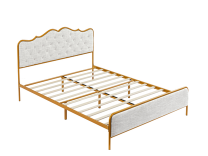 TABLE | Classic Buckle shaped backrest, metal frame, solid wood ribs, sponge soft bag, comfortable and elegant atmosphere, light gray, Full-size, F sleeping bed | casafoyer.myshopify.com