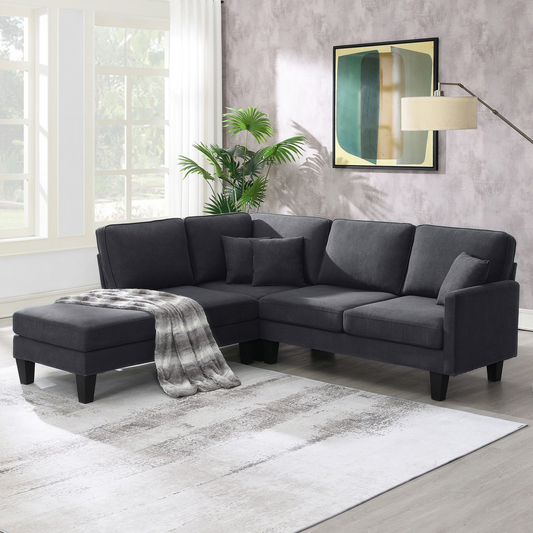 [product_type] | 90*88" Terrycloth Modern Sectional Sofa,5-Seat Practical Couch Set with Chaise Lounge,L-Shape minimalist Indoor Furniture with 3 Pillows for Living Room,Apartment,Office, 3 Colors | casafoyer.myshopify.com