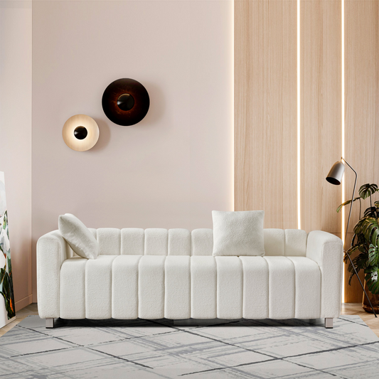 Sofa & Chair sets | Modern Teddy Velvet Sofa,2-3 Seat Mid Century Indoor Couch, Exquisite Upholstered Loveseat with Striped Decoration for Living Room,Bedroom,Apartment,2 Colors(2 Pillows) | casafoyer.myshopify.com