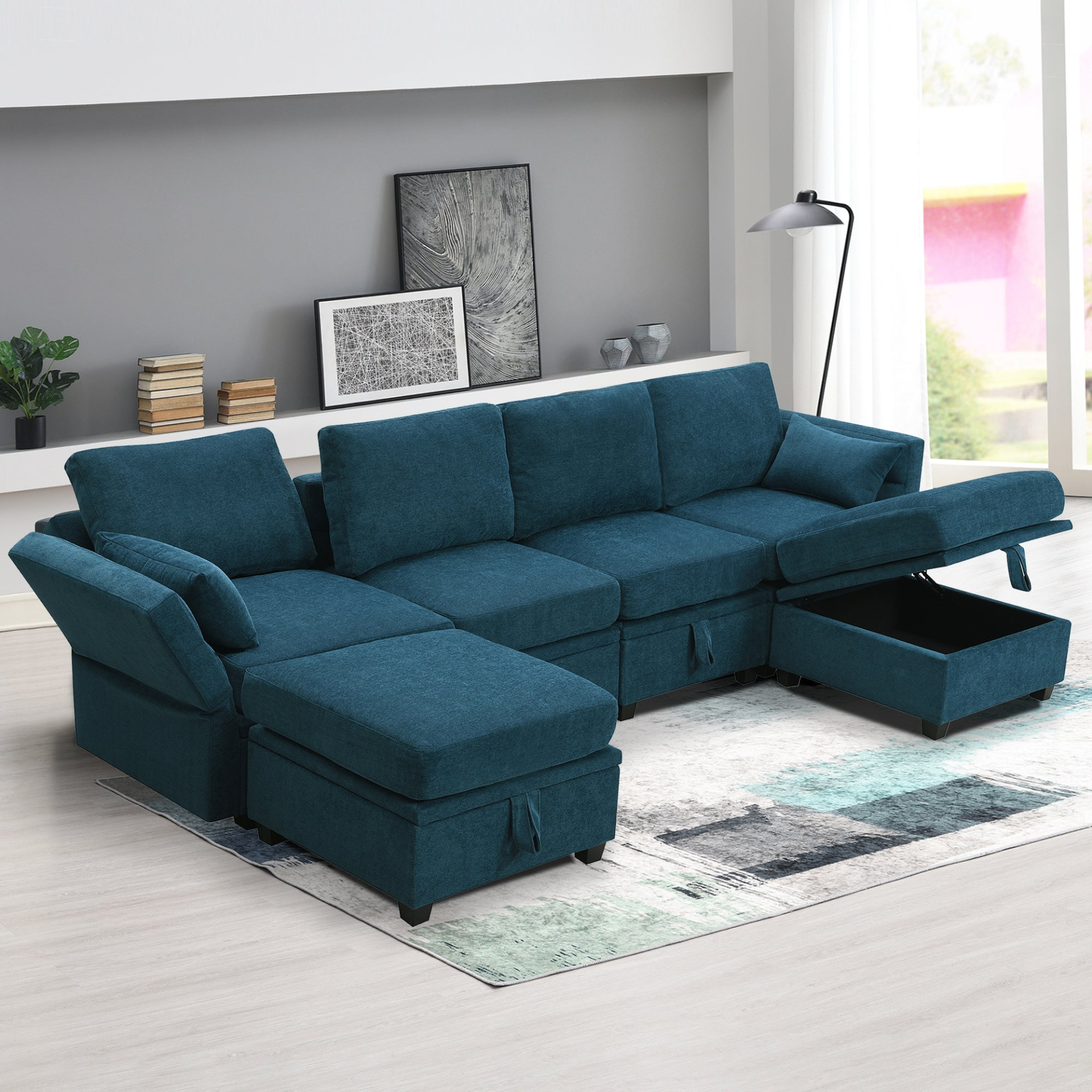 Sofa & Chair sets | Chenille Modular Sectional Sofa,U Shaped Couch with Adjustable Armrests and Backrests,6 Seat Reversible Sofa Bed with Storage Seats for Living Room, Apartment,2 Colors | casafoyer.myshopify.com